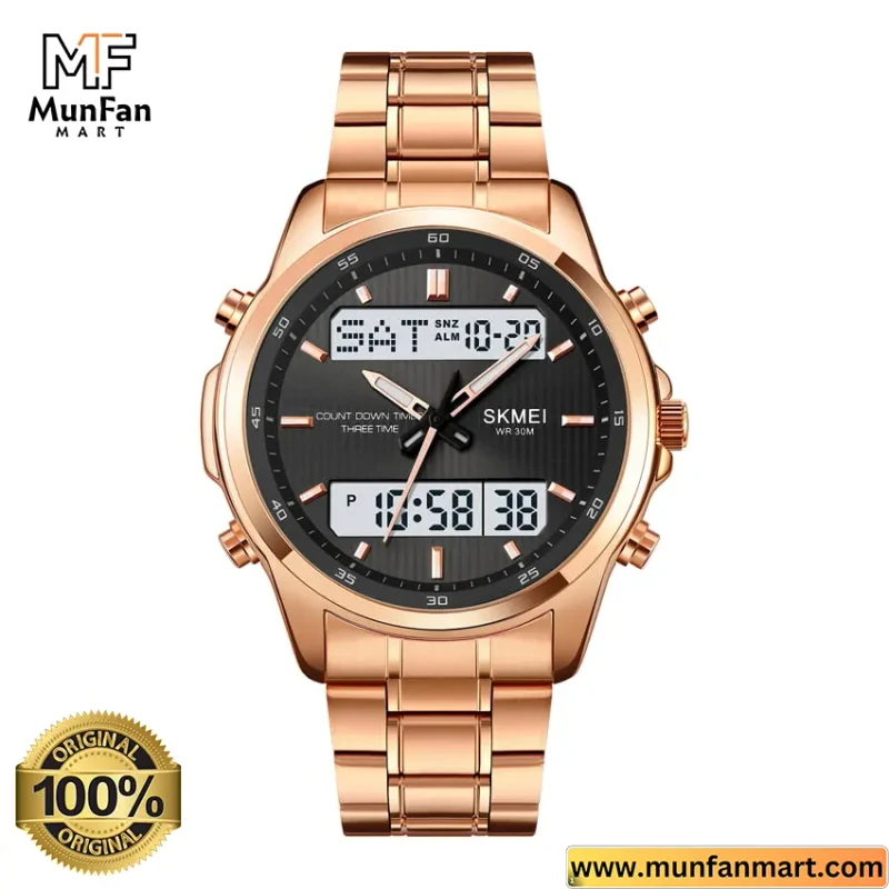 Original SKMEI 2049 Dual Time Multifunctional Man’s Watch Rose Gold - Image 4