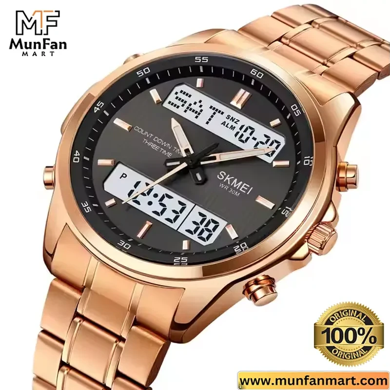 Original SKMEI 2049 Dual Time Multifunctional Man’s Watch Rose Gold - Image 6