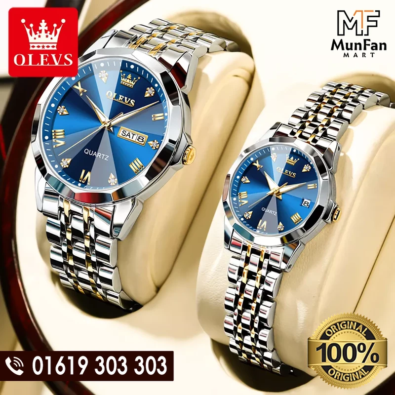 Original OLEVS 9931 Couple Watch Golden Blue