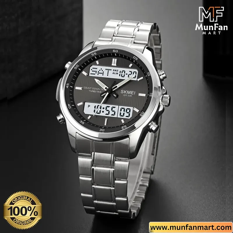 Original SKMEI 2049 Dual Time Multifunctional Man’s Watch Silver Black