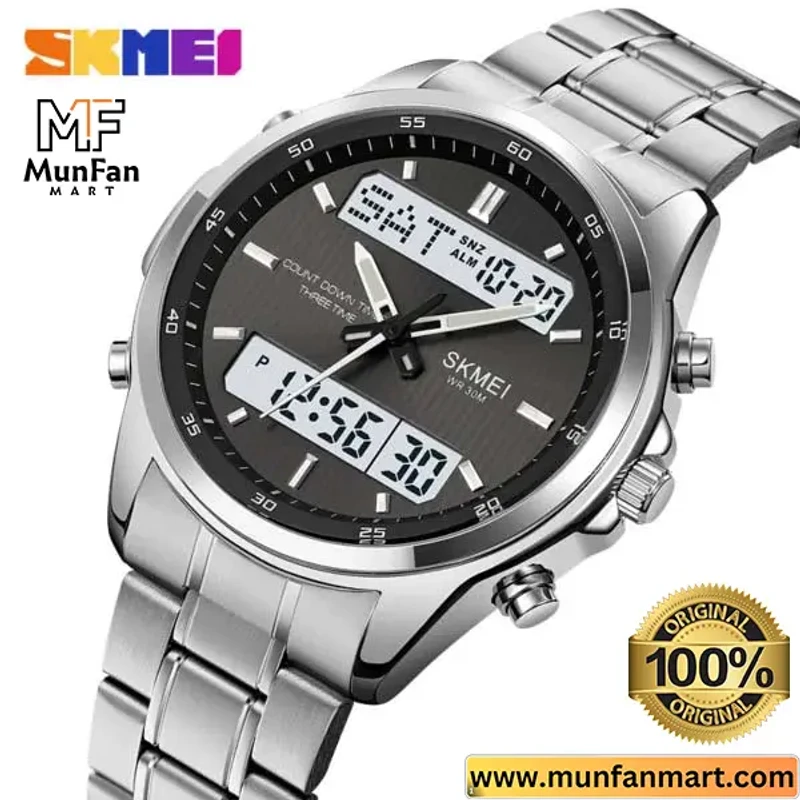 Original SKMEI 2049 Dual Time Multifunctional Man’s Watch Silver Black - Image 3