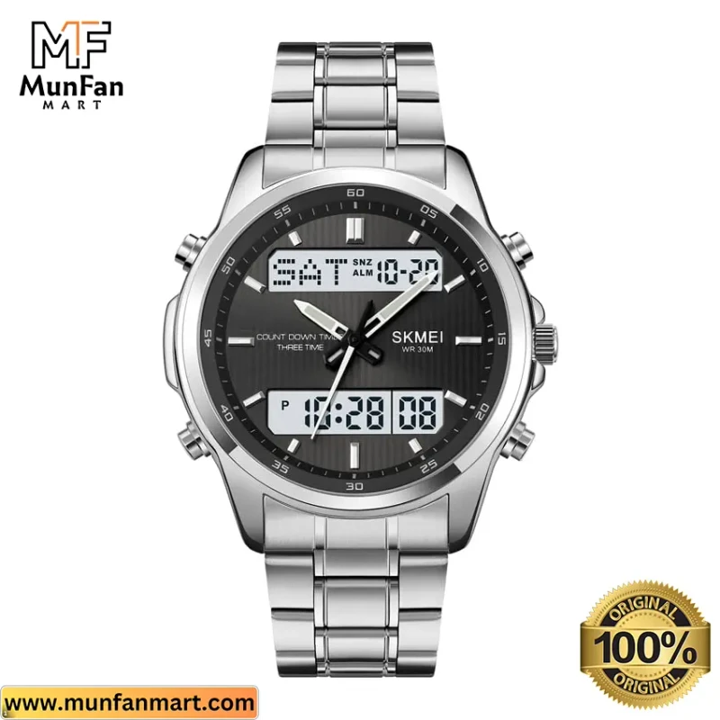 Original SKMEI 2049 Dual Time Multifunctional Man’s Watch Silver Black - Image 4