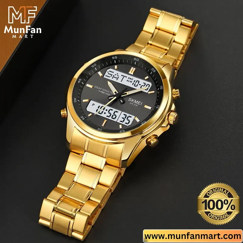 Original SKMEI 2049 Dual Time Multifunctional Man’s Watch Golden Black