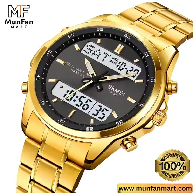 Original SKMEI 2049 Dual Time Multifunctional Man’s Watch Golden Black - Image 3