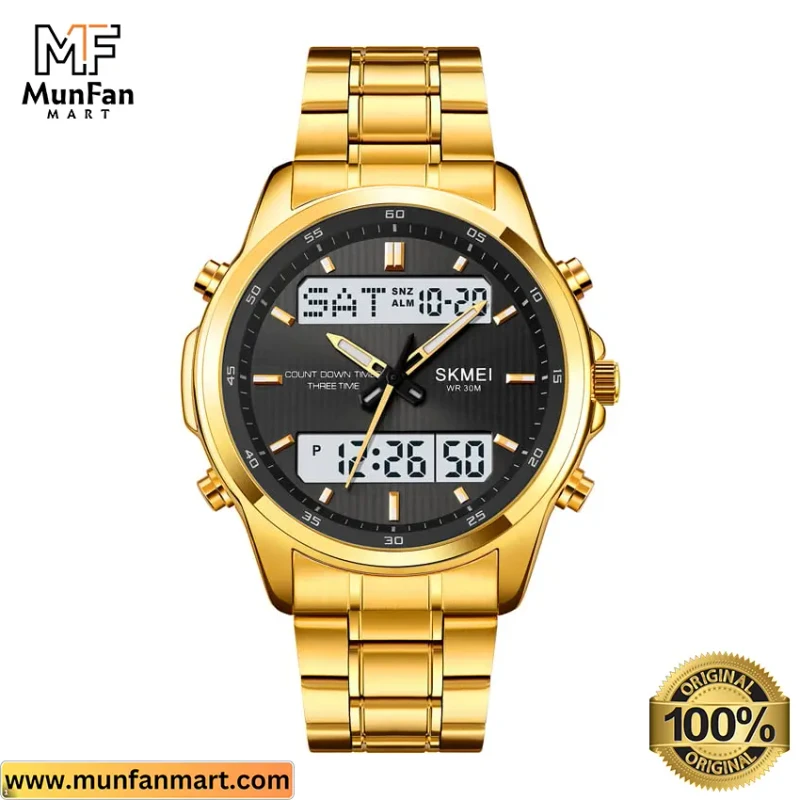 Original SKMEI 2049 Dual Time Multifunctional Man’s Watch Golden Black - Image 5