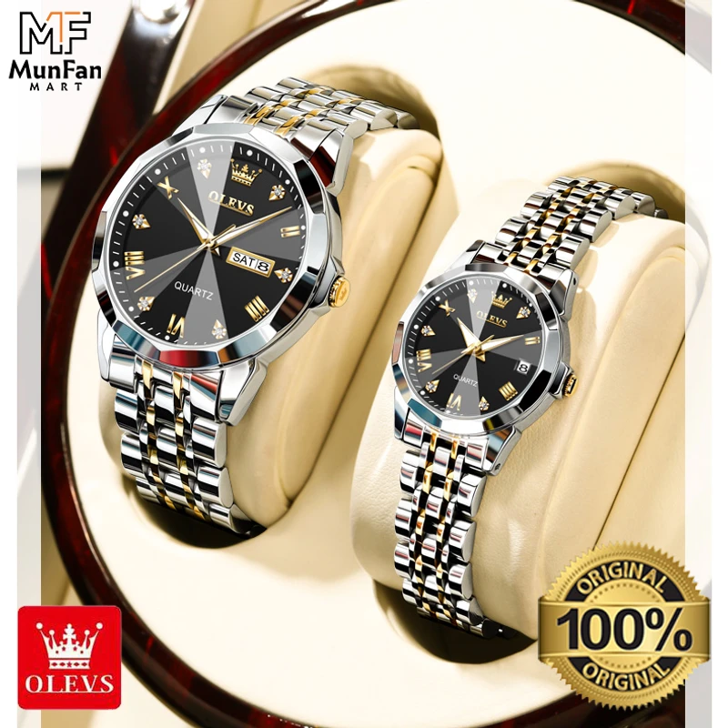 Original OLEVS 9931 Couple Watch Golden Black