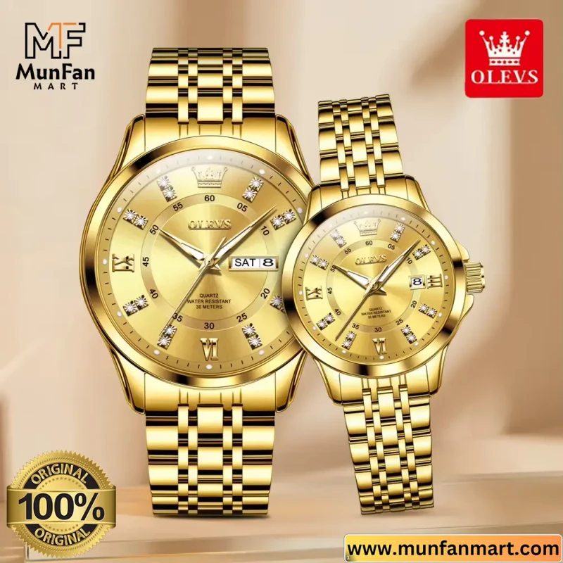 Original OLEVS 3620 Couple Watch Full Golden