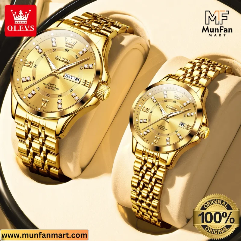 Original OLEVS 3620 Couple Watch Full Golden