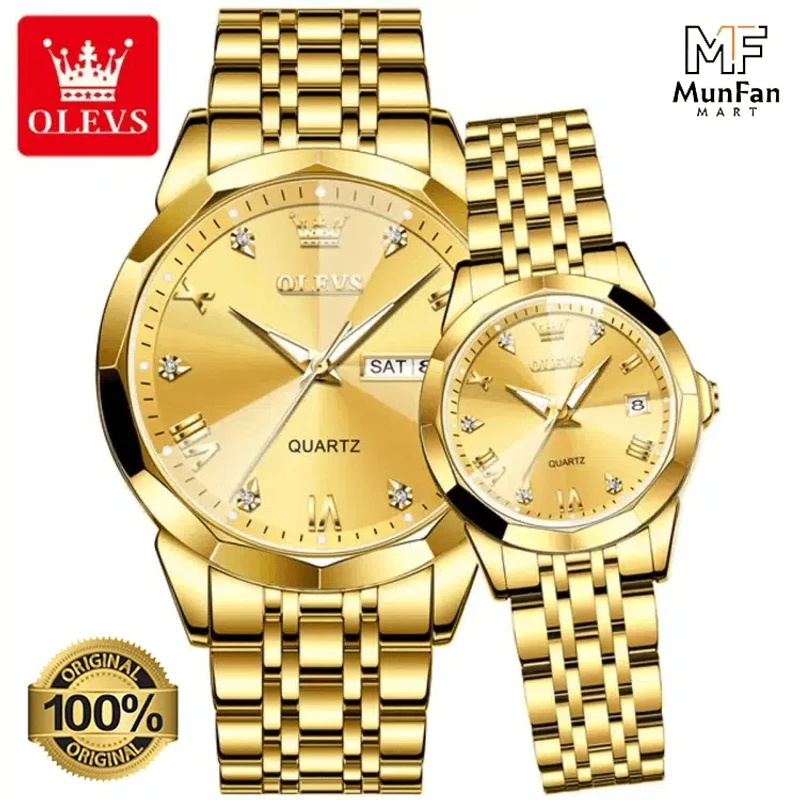 Original OLEVS 9931 Couple Watch Full Golden