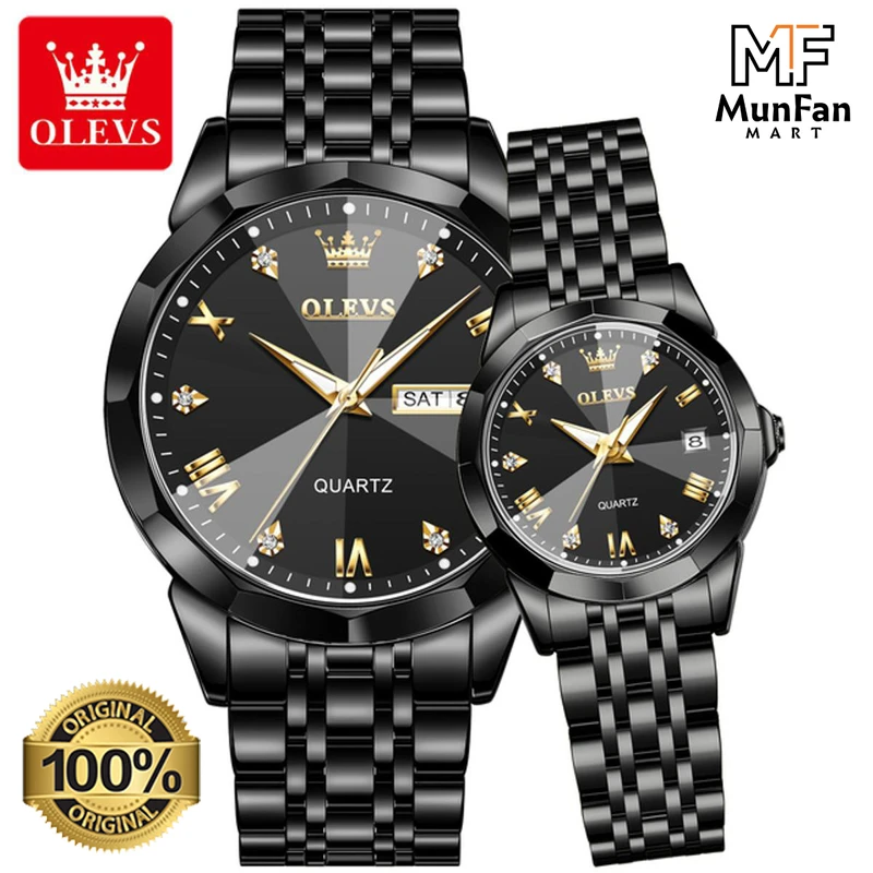 Original OLEVS 9931 Couple Watch Full Black