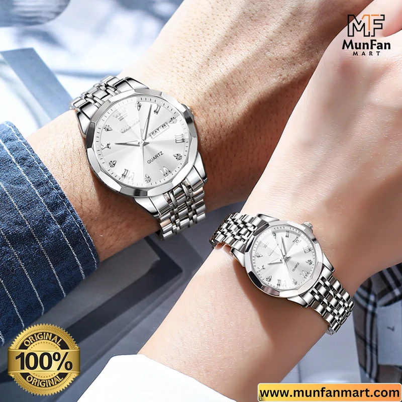 Original OLEVS 9931 Couple Watch Full Silver